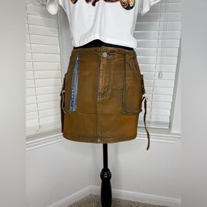 Fashion Nova Brown Mini Skirt with Blue Accents